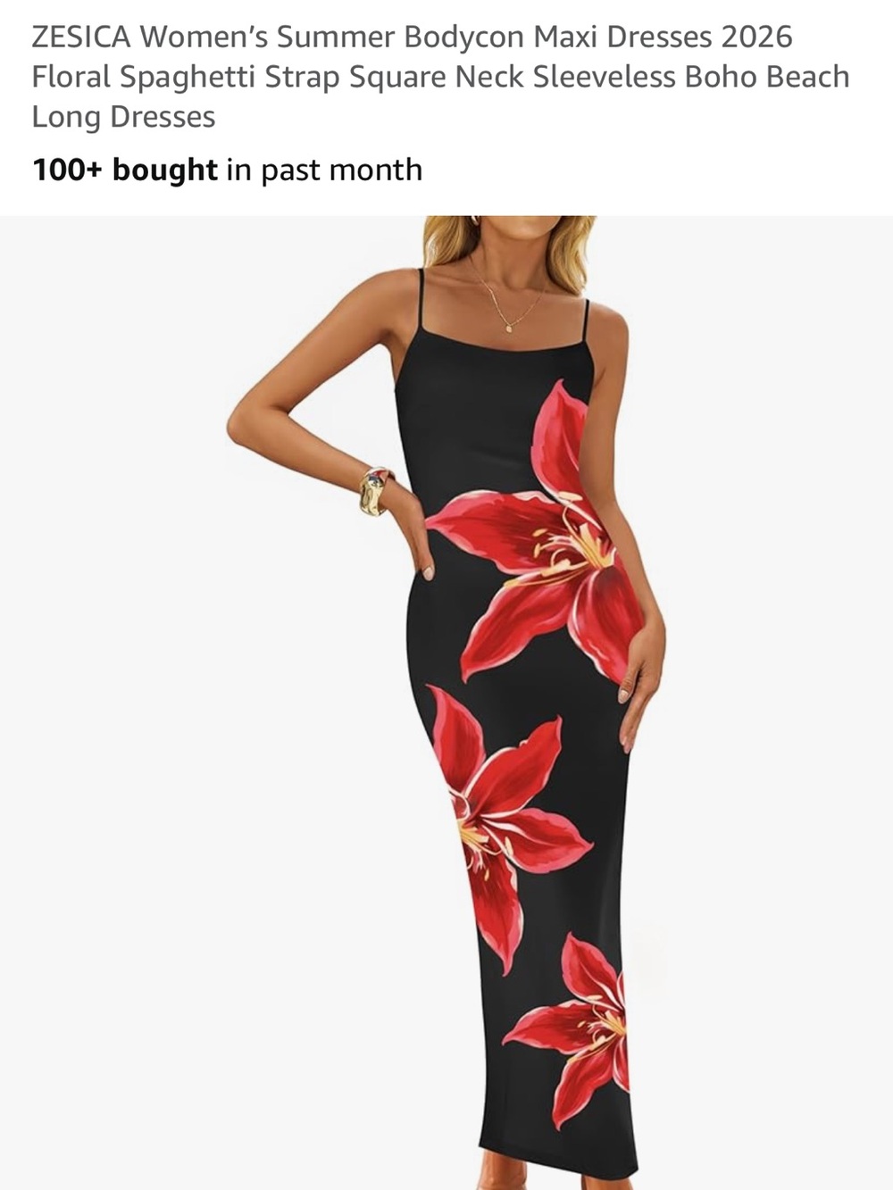 Black Slip Dress with Bold Red Floral Print
